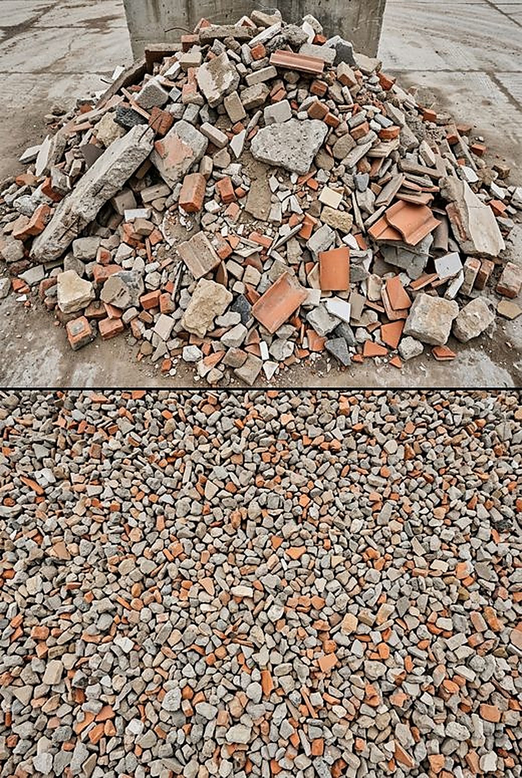 Mixed Inert Waste — before and after processing with VANROCK attachments