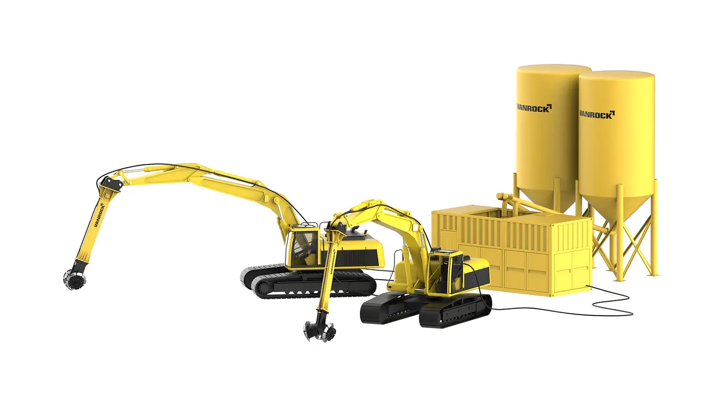Vanrock Soil Stabilization System — power mixers, mixing plant and storage silos